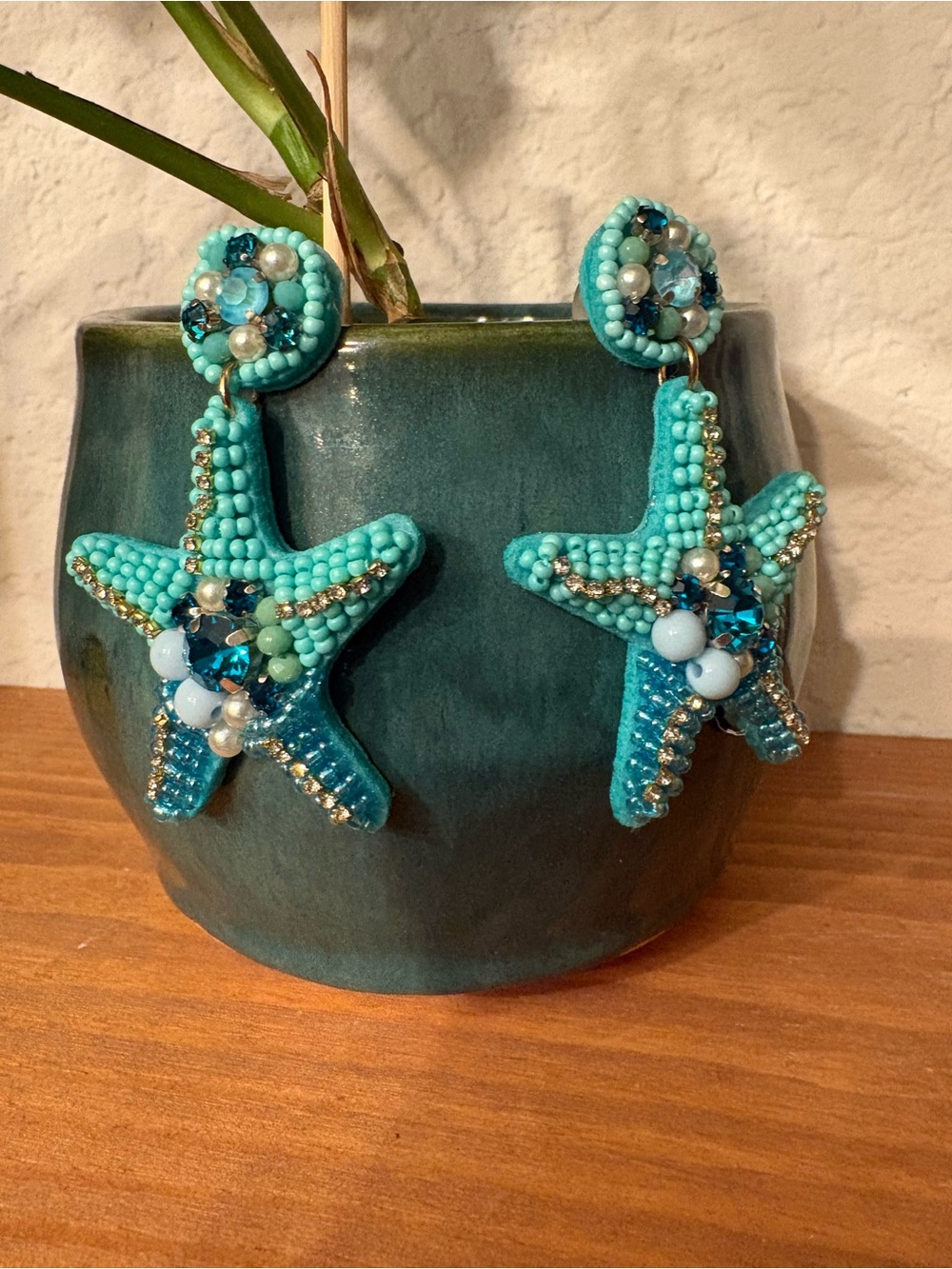 Turquoise Starfish Beaded Drop Earrings - Women Jewelry